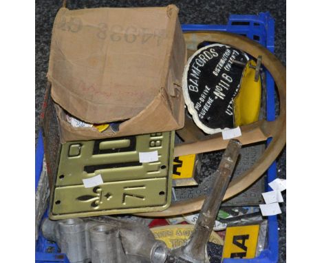 Metalware - a Bamfords of Uttoxeter cast iron sign ; car badges AA, Morris, Commer; etc