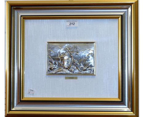 An Argento silver panel, Paesaggio, cast with landscape, stamped 925 , 97-10,  framed