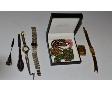 Jewellery -  a 15ct gold locket on chain,  a three colour gold bracelet;  a 9ct gold bracelet;  a diamond and amethyst five s