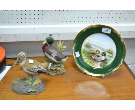 Ornithological Interest - a Spode Collectors plate decorated with a pair of Pintail Ducks; a table lamp, the base modelled as