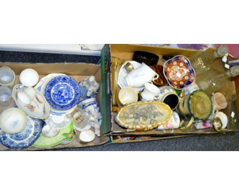 Household Goods - blue and white ceramics; Spode Fleur de Lys pattern; Carlton Ware; pressed glass decanters; decanter ice bo