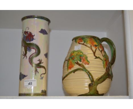 Ceramics - a Carltonware oak tree  pattern ewer; a Maling vase painted with ferocious dragons (2) 