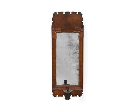 AN UNUSUAL GEORGE II WALNUT GIRANDOLE MIRROR CIRCA 1740 68cm high, 24.5cm wide, 19.5cm protuberance    Condition Report:  Mar