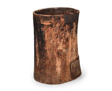 AN UNUSUAL LARGE TREE TRUNK LOG BIN OR PLANTER 19TH CENTURY Formed of a hollowed out tree trunk section with adze marks throu