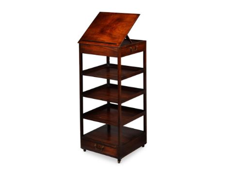 A GEORGE III MAHOGANY LIBRARY READING ETAGERE  ATTRIBUTED TO GILLOWS, CIRCA 1810  With a ratchet adjustable top, the tier wit
