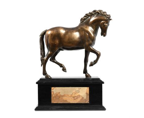 AFTER GIAMBOLOGNA, A BRONZE MODEL OF A WALKING HORSE  20TH CENTURY Now on an ebonised and marble inset plinth base  34.5cm hi