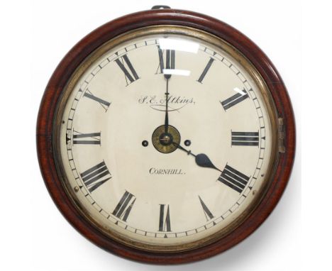 Samuel Elliot Atkins of Cornhill, London - mid-19th century twin fusee 8-day wall clock with a mahogany wooden bezel, pendulu