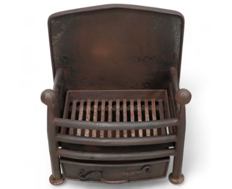 James Godbold, Egton - hand crafted wrought metal fire basket grate with ash drawer, sloped arch fire back over curved front,