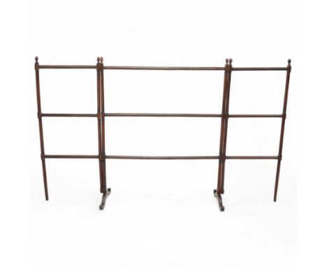19th century mahogany clothes horse or towel rail, turned upright supports and horizontal rails, two hinged sections, on shap