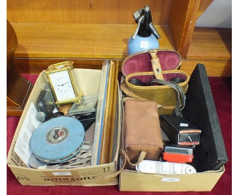 A John Rabone & Son metal-mounted ivory 24" folding rule, four boxwood rulers, a modern Bayard brassed carriage clock, a pair