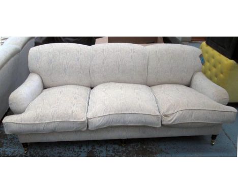 GEORGE SMITH SOFA, three seater, Howard style in patterned chenille, approx. 92cm D x 88cm H x 213cm W. (with faults)