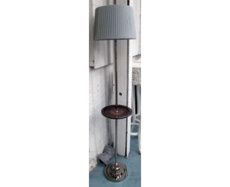 FLOOR READING LAMP BY PAREX, with polished metal column and circular tray, 165cm H. (with faults)