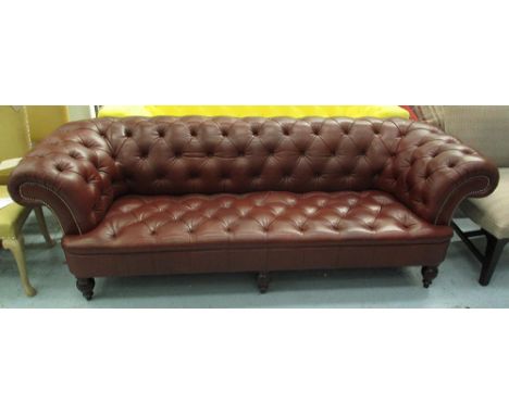 GEORGE SMITH CHESTERFIELD SOFA, brown leather, 240cm x 76cm H x 93cm.