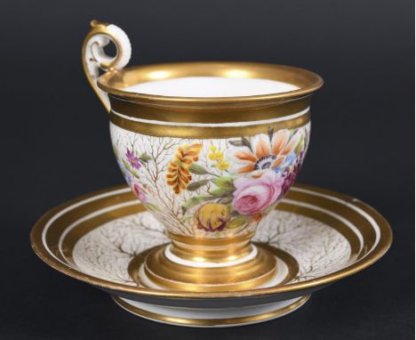 SWANSEA PORCELAIN CABINET CUP &amp; SAUCER the cup painted to the centre with various flowers including roses amongst tree br