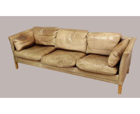 BORGE MOGENSEN DANISH LEATHER SOFA a large three seater sofa with leather seats and back cushions, and with bolster cushions 