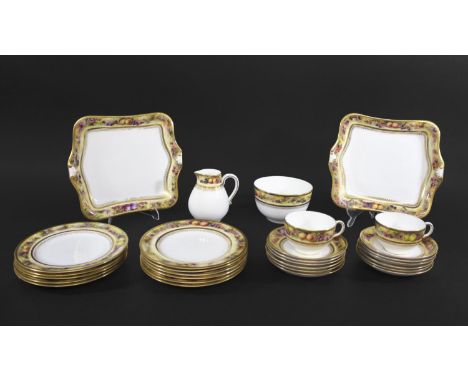 ROYAL WORCESTER TEA SERVICE - LOUIS FLEXMAN each piece painted with bands of fruits and berries on a mossy ground, and with g