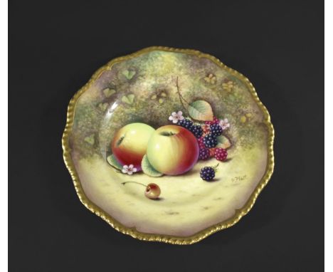 ROYAL WORCESTER CABINET PLATE - P PLATT the plate painted fruit and berries and with various leaves and foliage, and with a g