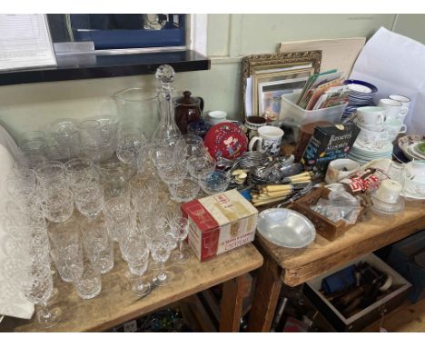 Collection of Ordnance Survey maps, GNER china and railwayana, glasswares including decanter, part tea sets, decorative porce