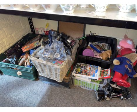 Collection of Action Men, video console games (Gameboy, Super Nintendo, Wii), Polly Pocket, fishing reels, Meccano, etc.
