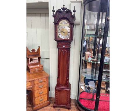 Reproduction Chippendale style longcase clock, 221cm.