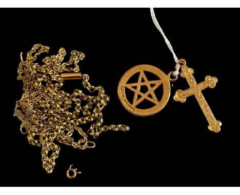 Two 9 carat gold pendants and chains.