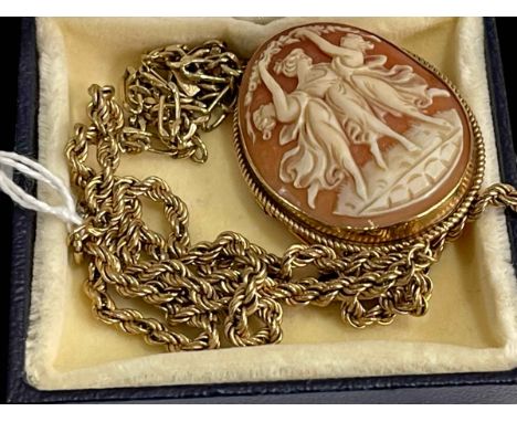 9 carat gold mounted cameo brooch and 9 carat gold bracelet and necklace (3).