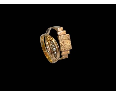 Two 9 carat gold rings, one with seed pearls.