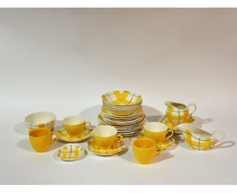 J &amp; G Meakin hand-painted Studio Ware, yellow Habitant pattern part tea service comprising, four bowls (w-16.5cm), eight 