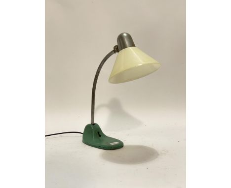 A 1940's / 1950's industrial machinists lamp, stamped Siemens, complete with glass shade. H50cm.