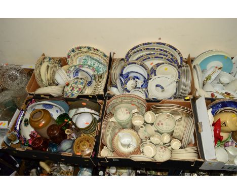SEVEN BOXES OF CERAMICS, GLASS, STONEWARE ETC, to include tablewares (Royal Worcester 'Evesham', Wedgwood 'Raspberry Cane', R