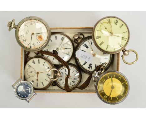 A SELECTION OF MAINLY POCKET WATCHES, to include a Timex watch head and seven open face pocket watches, one without glass, to