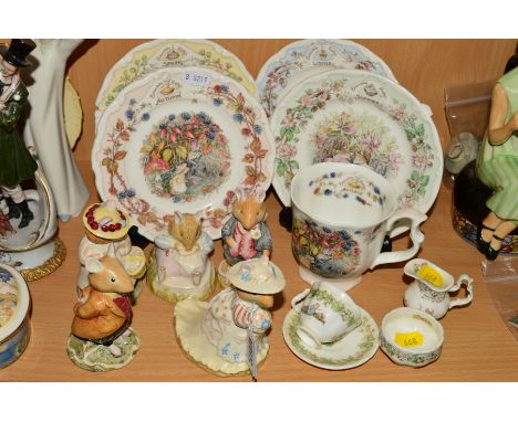 A GROUP OF ROYAL DOULTON BRAMBLY HEDGE FIGURES AND TABLEWARES, to include 'Poppy Eyebright' DBH1, 'Lord Woodmouse' DBH4, 'Lad