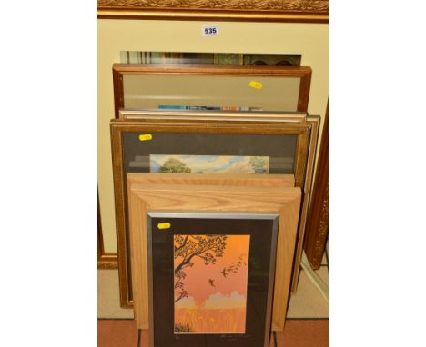 PAINTINGS AND PRINTS to include 'Street Guitarist' by F W Skinner, portrait of a Busker, watercolour, framed, approximate siz