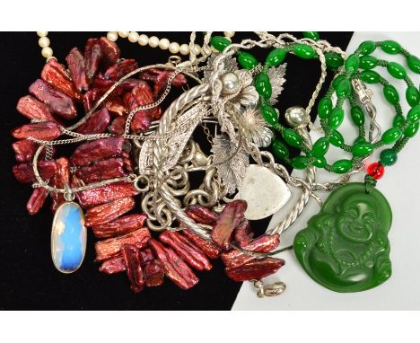 A SELECTION OF JEWELLERY, to include a Tiffany &amp; Co bracelet, a dyed pearl necklace, a silver flower brooch etc
