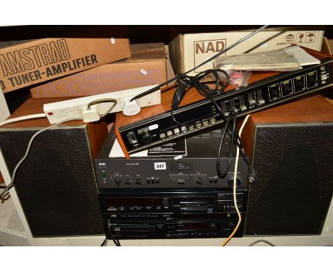 A NAD 3155 STEREO HI FI AMPLIFIER , a Denon  DCD 500 CD player ,a JVC DD-VR9 tape player, an Amstrad 5000 Tuner and a pair of
