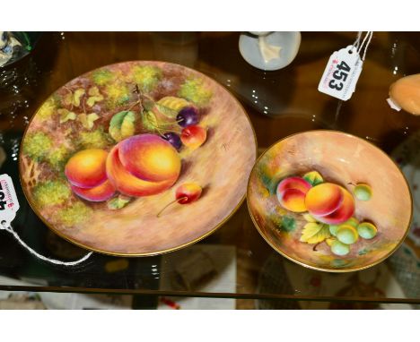 TWO PIECES ROYAL WORCESTER 'FALLEN FRUITS', to include a plate, peaches and cherries study, signed J Freeman, diameter 15cm a