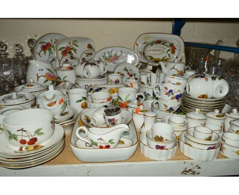 ROYAL WORCESTER 'EVESHAM' AND ONE 'HERBS' OVEN/TABLEWARES, to include two oval covered tureens, two large casserole dishes (n