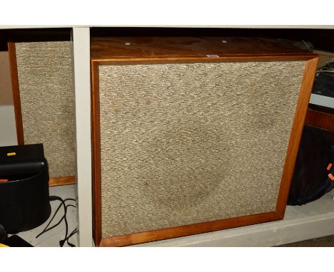 A PAIR OF MID CENTURY SPEAKER CABINETS, fitted with vintage Fane speakers 67cm x 59cm x 48cm