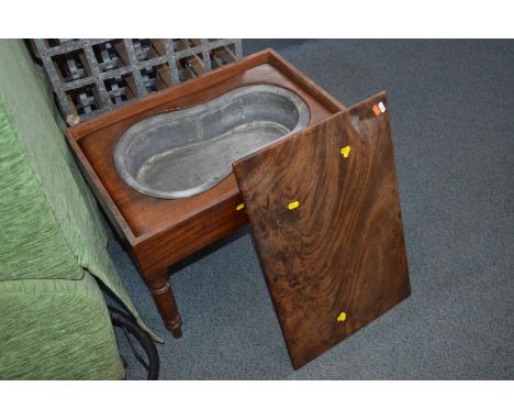 A VICTORIAN WALNUT SPOON BACK ARMCHAIR, with green velour upholstery together with a Georgian mahogony commode (s.d) (2)