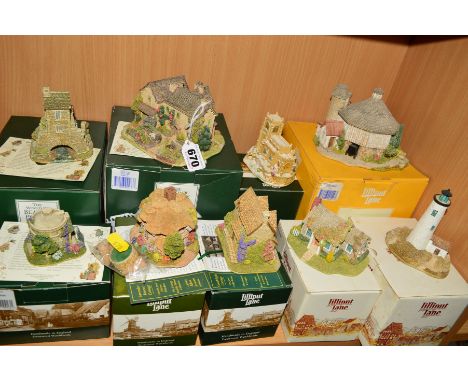 NINE BOXED LILLIPUT LANE SCULPTURES, to include three from Beatrix Potter Collection 'Hill Top' L2273 (deeds), 'Bridge House 