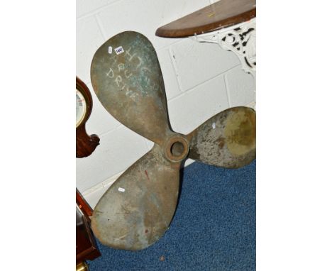 A VINTAGE BRONZE THREE BLADE SHIPS PROPELLER