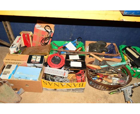 SEVEN VARIOUS BOXES CONTAINING VARIOUS HAND TOOLS AND MISCELLANEOUS