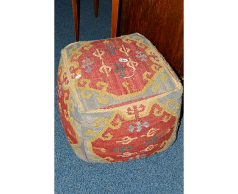 A LATE 19TH/EARLY 20TH CENTURY NEEDLEWORK CUBED STOOL/POUFFE