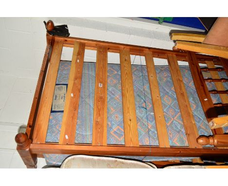 TWO PINE SINGLE BED FRAMES with two mattresses