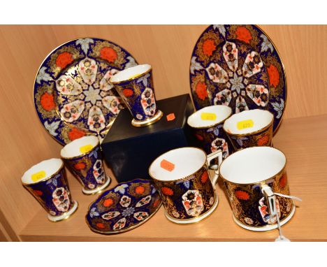 A GROUP OF 'HAMILTON IMARI' (Derby Ceramic Art Studios), to include two mugs (pink backstamp), five small flared vases, heigh