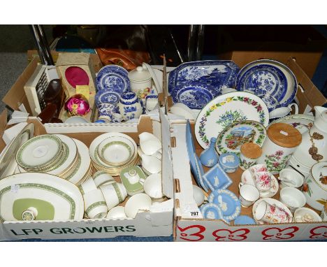 FOUR BOXES OF CERAMICS, SUNDRIES ETC, to include Royal Worcester coffee pot/hot water jug on warming stand,  (sd) Portmeirion