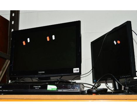 A TOSHIBA 18'' LCD TV, together with a Panasonic dvd recorder, a Samsung TFT screen and keyboard (two remotes) (4)