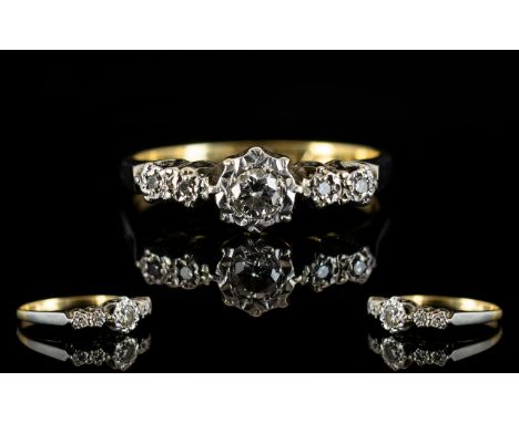 18ct Gold &amp; Platinum Diamond Set Dress Ring.  Illusion Set.  Of pleasing/attractive form marked 18ct and Platinum.  Ring 