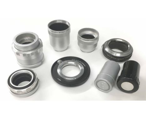Leica accessories; short focus bellows, Leica M to Leica R adapter, cassettes etc.