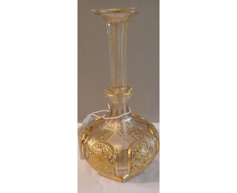 Gilt Bohemian glass stem vase, H: 18 cm. P&amp;P Group 2 (£18+VAT for the first lot and £3+VAT for subsequent lots) 